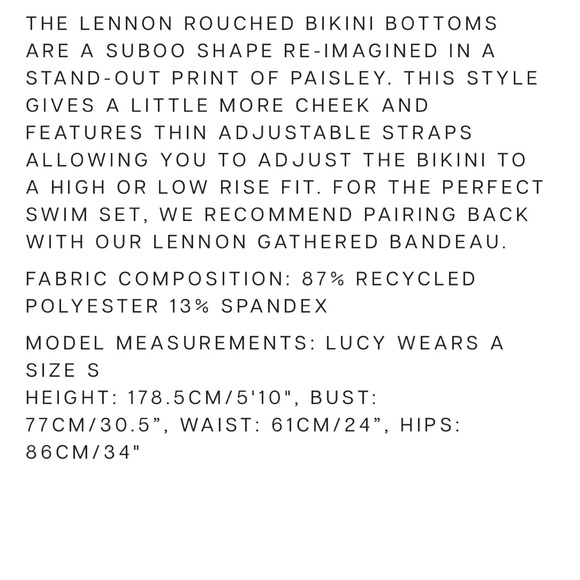 Suboo Swim Paisley LENNON ROUCHED BIKINI BOTTOMS and Top - Picture 4 of 9